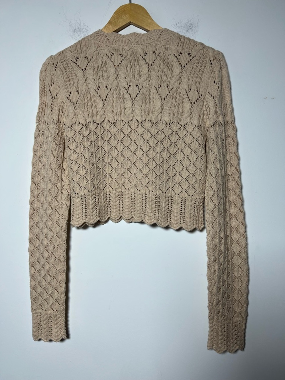 House of Harlow 1960 Beige Cropped Crochet Knit Button Cardigan Sweater - Picture 9 of 12